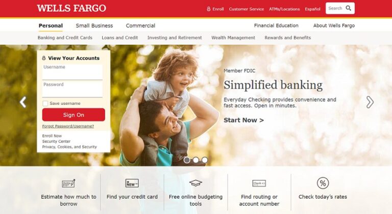 wells fargo online banking login on